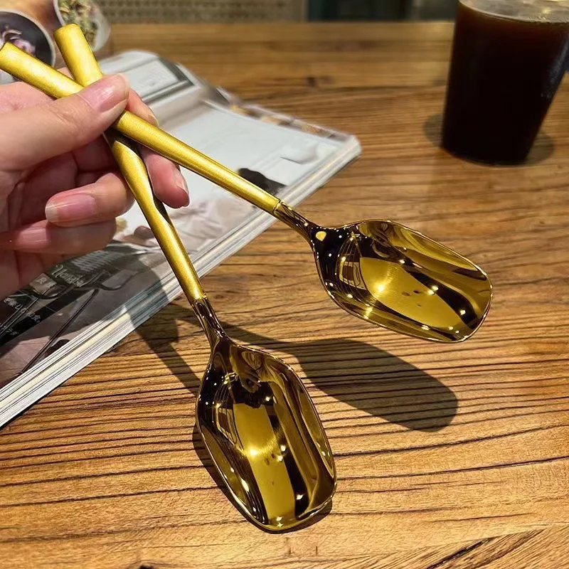 Gold Tone Stainless Steel Long-Handle Lantern Spoon for Desserts Ice Cream & Soups for Parties & Restaurants