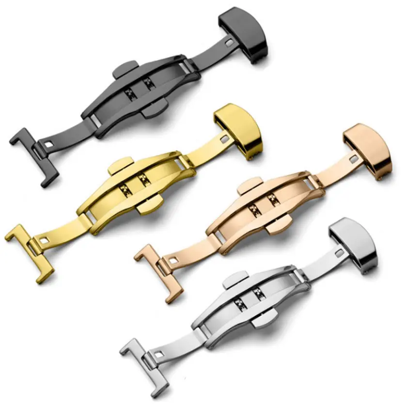 Customize Logo Fully Automatic Mechanical Watch Band Butterfly Loop Stainless Steel Wristwatch Strap Buckle