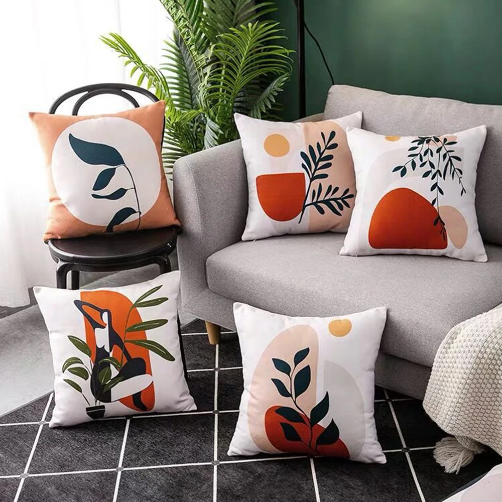 Square Modern Luxury Series Cartoon Abstract Painting Nordic Polyester Throw Pillow Case Cushion Cover With Zip