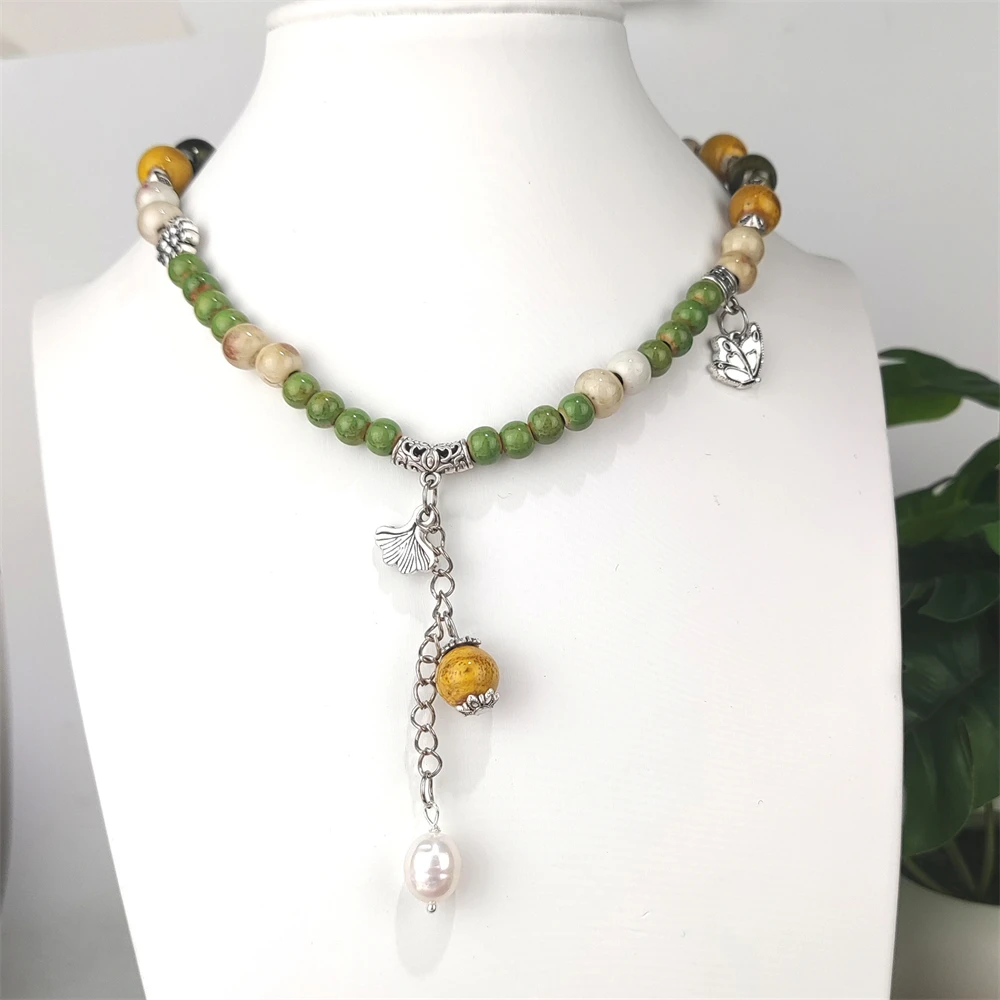 Fashion Jewelry Bohemian Style Handmade Braided Ceramic Beads Sweater Necklace Long Tassel Hand Knotted Rope Necklace With Pearl