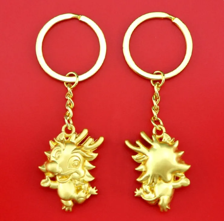 Chinese New Year Lucky Wealth Golden Dragon Keychain Gold Color Cute Year of 2024 Dragon Keychain