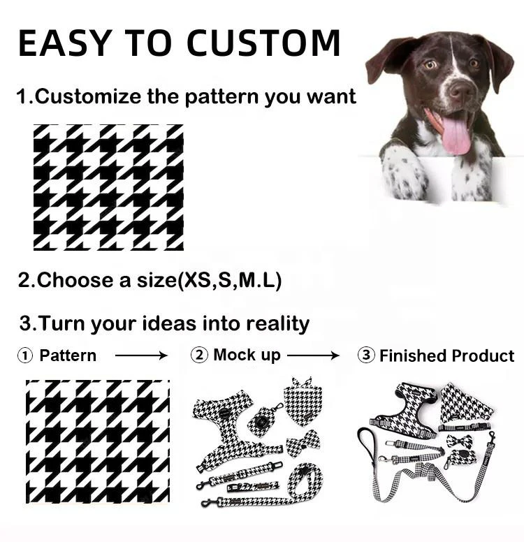 SinSky Made In Pink Leopard Print Training 6-piece Designer Adjustable Dog Harness Custom Luxury Dog Collar Leash Harness Set