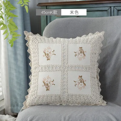 Vintage Hand-crocheted Cotton Thread Hollow Woven Blend Set Square Lounge Chair Knitting Sofa Decorative Pillow Case