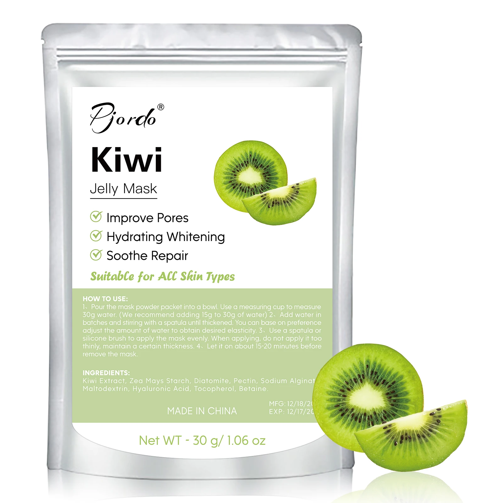 ODM/OEM Private Label Collagen Face And Body Mask 30g Kiwi Jelly Face Mask Improve Pores Hydrating Whitening Mask Powder Product