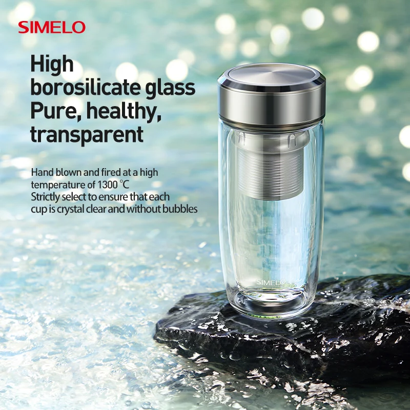 SIMELO 350ML High temperature resistant glass business affairs Tea Separation Double Layer Borosilicate Glass Tea mug glass cup