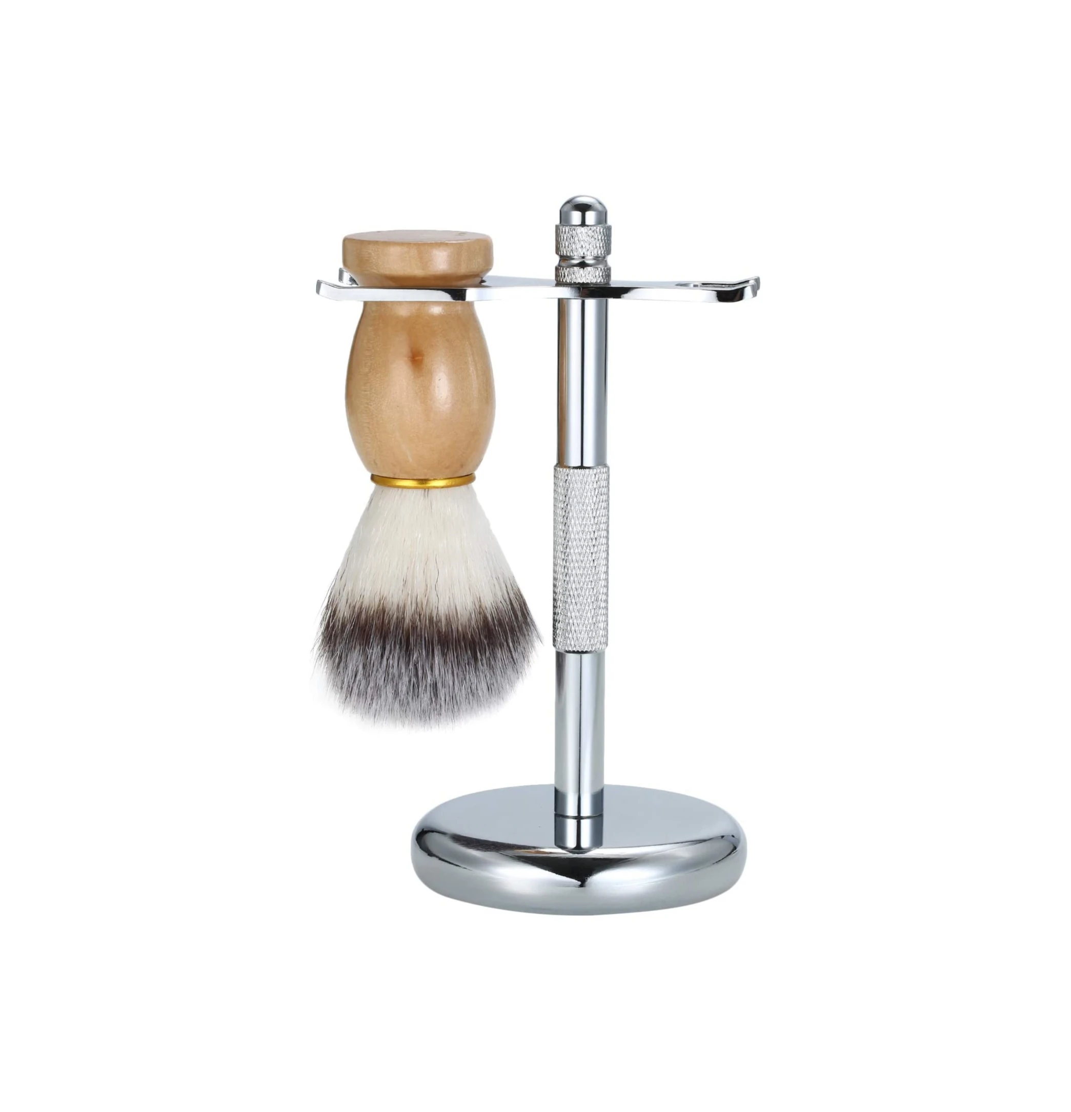 2 in1 shaving brush and stand ,Chrome Razor and Brush Stand with Beard Brush,Safety Razor Stand Prolong The Life of Your Razor