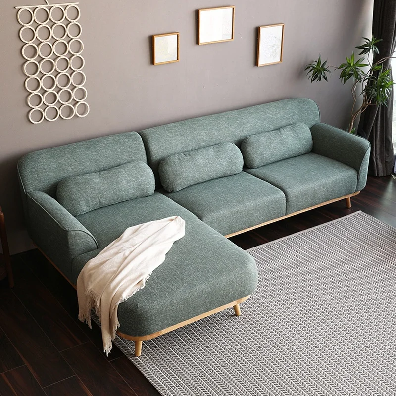 American style modern sectional wooden leg 3 places small combination L shaped living room fabric sofa