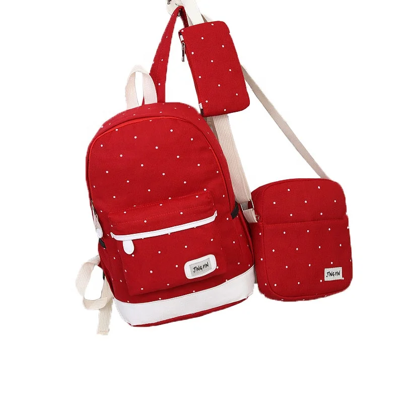
Three-piece bags new canvas shoulder bag Korean style large capacity travel backpack dot student bag Tote Mini Purse H 