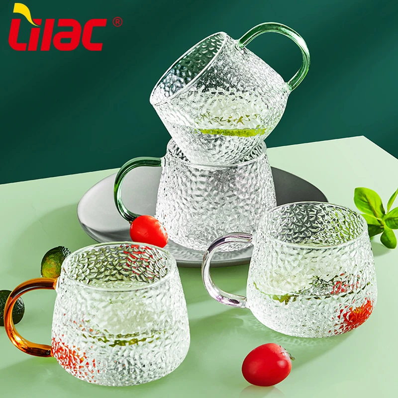 Lilac BSCI SGS LFGB 430ml drinking glass textured high quality curved transparent glass cups