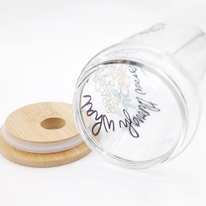 US warehouse sublimation glass can 12oz 16oz  juice iced coffee soda shaped coke beer glass can with bamboo lid