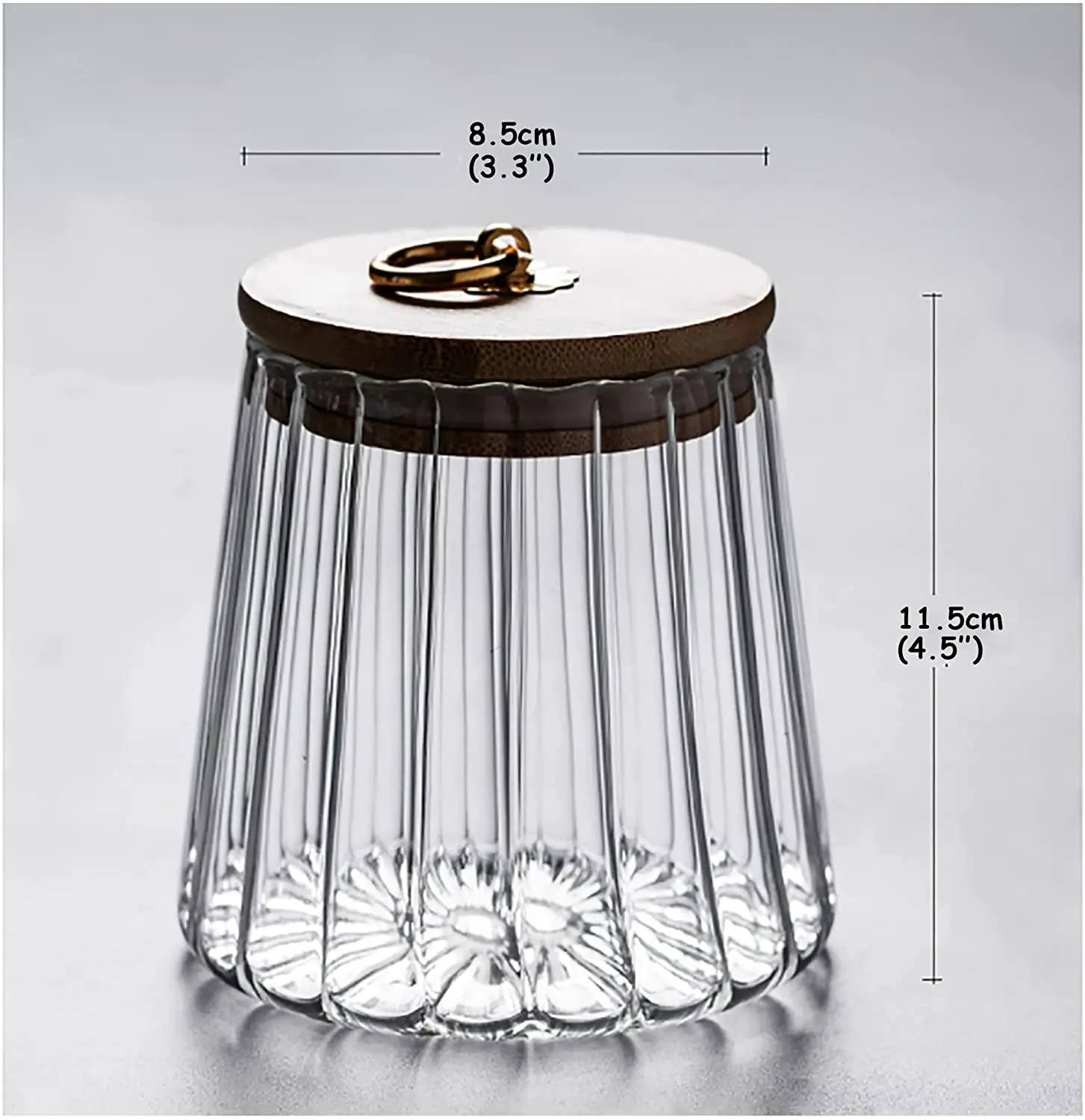 Small Glass Coffee Nuts Canister Airtight Storage Jar Petal Decorative Container with Bamboo Lid Metal Handle Easy to Grasp