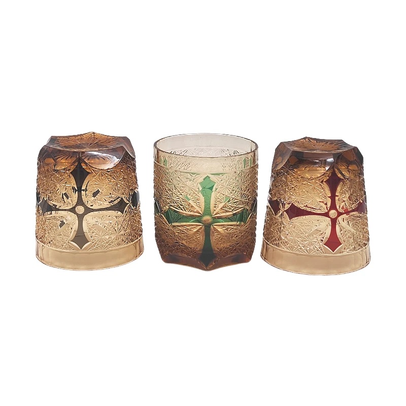 luxury handmade crystal cylinder round amber whisky glass tumbler