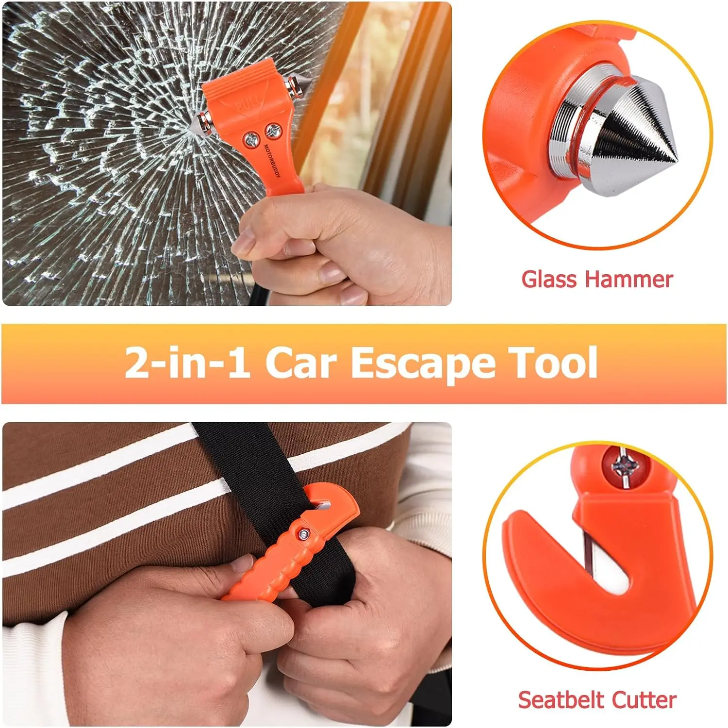 2-in-1 Emergency Glass Hammer Window Punch Seatbelt Cutter Life Rescue Tools Kit