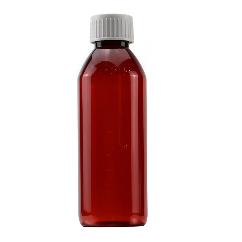 200ml 200cc Amber Liquid Medicine Graduated Pharmacy Cough Syrup Prescription Plastic Bottle With Child Resistant Caps