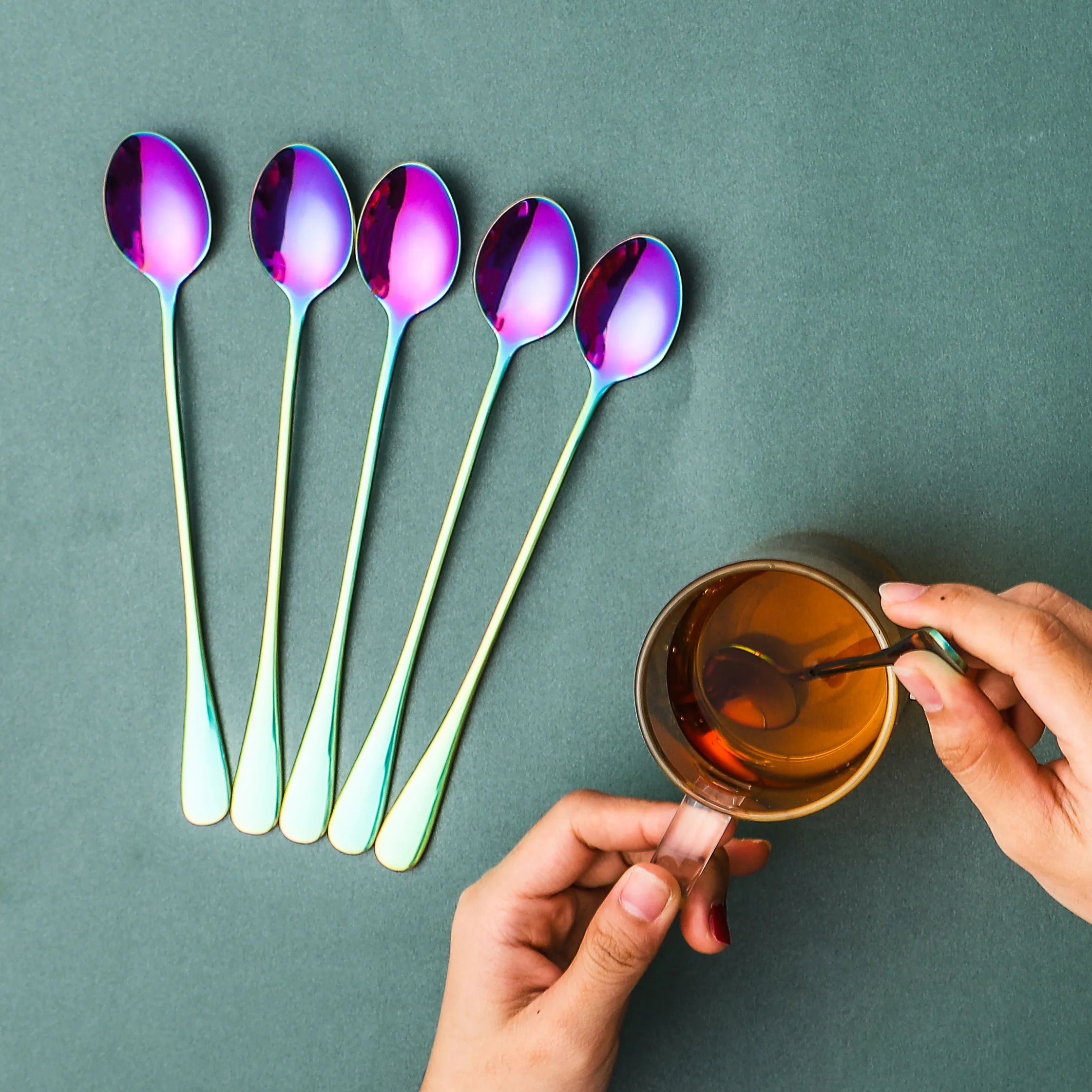 Amazon online shopping tear drop custom cocktail bar tool set stainless steel muddler mixing long handle spoons