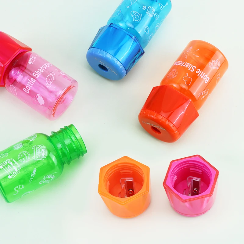 Wholesale Multi Color Cartoon Manual Rotary Pencil Sharpener with Transparent Tape Cap Four-Color for Elementary School Students