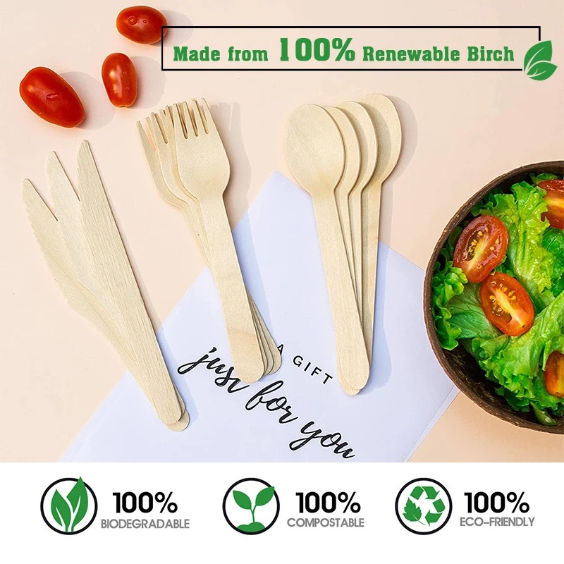 Winning Wooden Cutlery Forks Bulk Biodegradable Disposable Eco-Friendly Custom Birchwood Wooden Cutlery