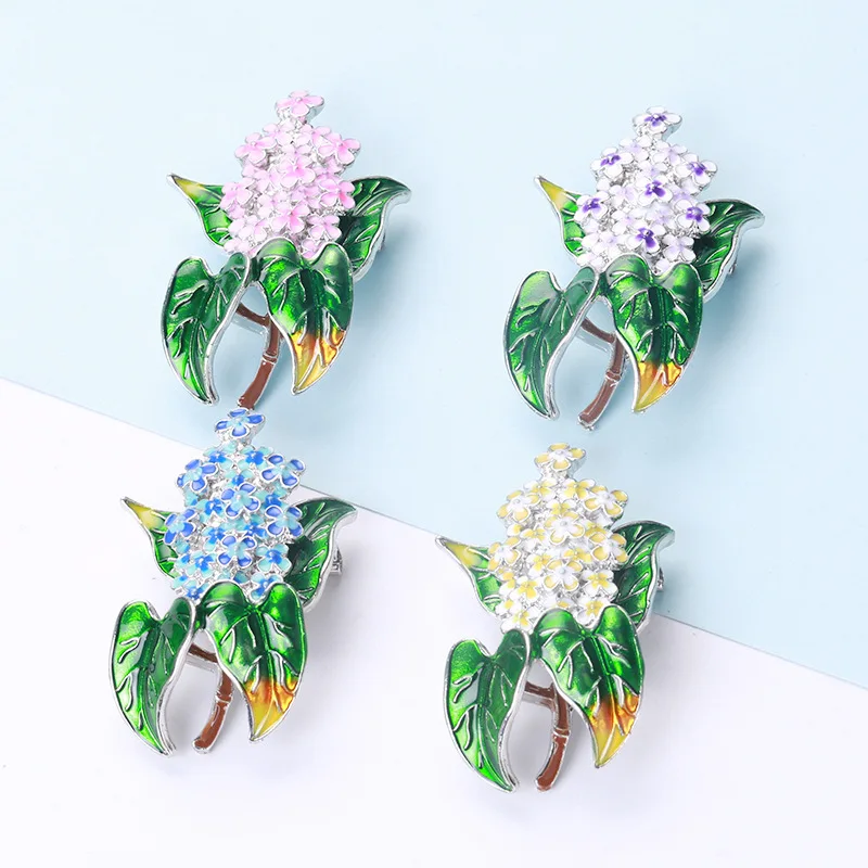 Vintage Enamel Brooch Pin Plant Flower Brooches For Women Party Wedding Fashion Jewelry Elegant Ladies Lilac Brooch Clothes Pins