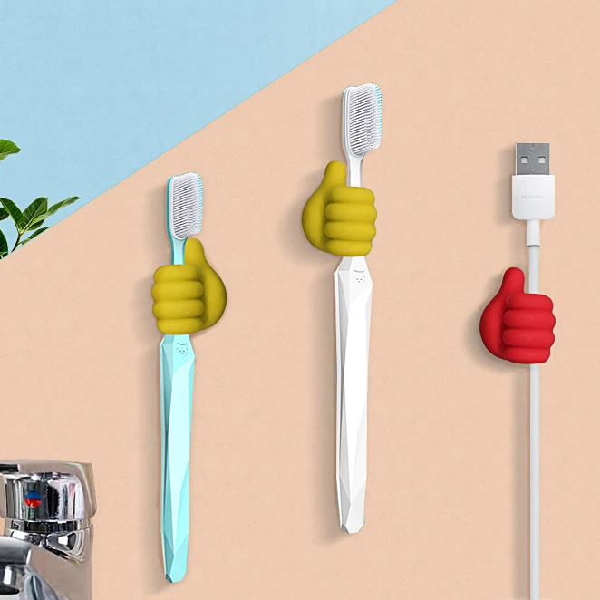 Creative Silicone Thumb Wall Hook, Multi-function Self-adhesive Thumb Cable Clip Key Hook Wall Hangers For Refrigerator Door