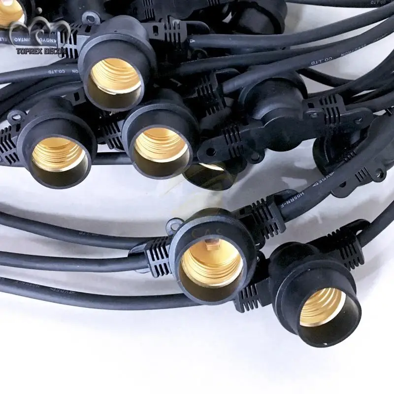 2*1.0mm2 round belt light e27 10m black rubber festoon harness Lamp holder&lamp bases for party decoration