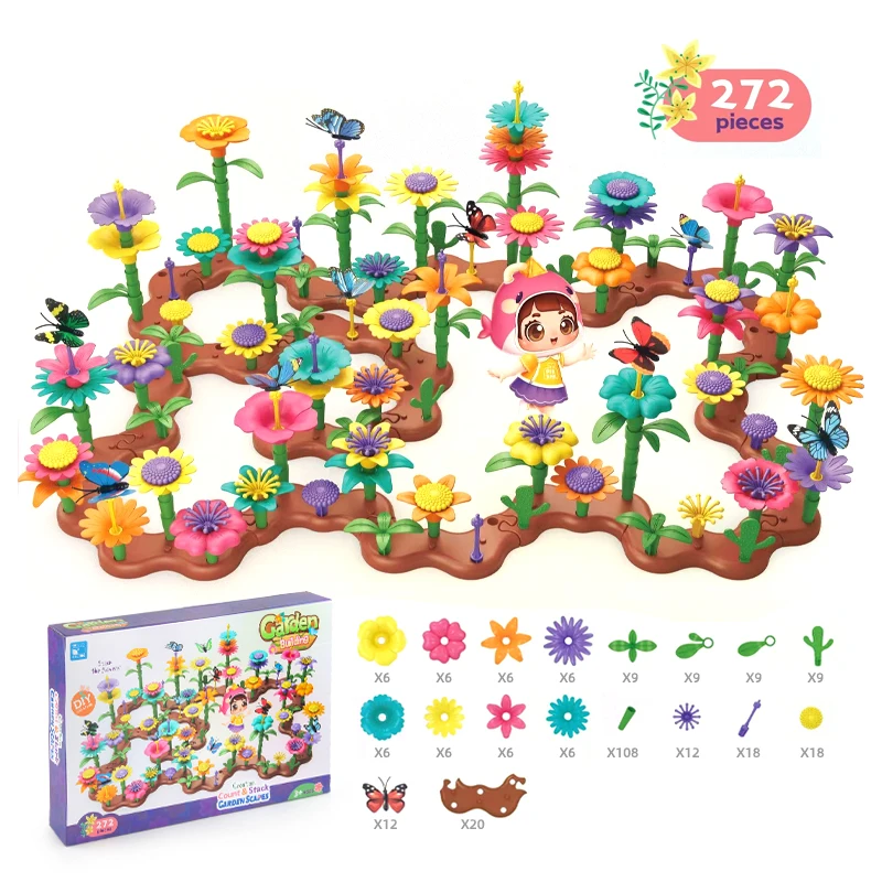 272pcs Flower Garden Toy Set Flower Toys Flower Building Block Set DIY Construction Block Set