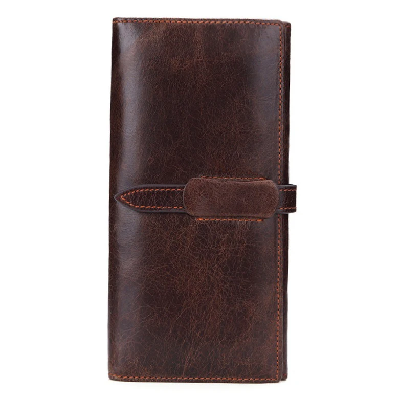 Wholesale genuine leather wallet first layer cowhide oil wax retro multifunctional long ladies real leather wallet