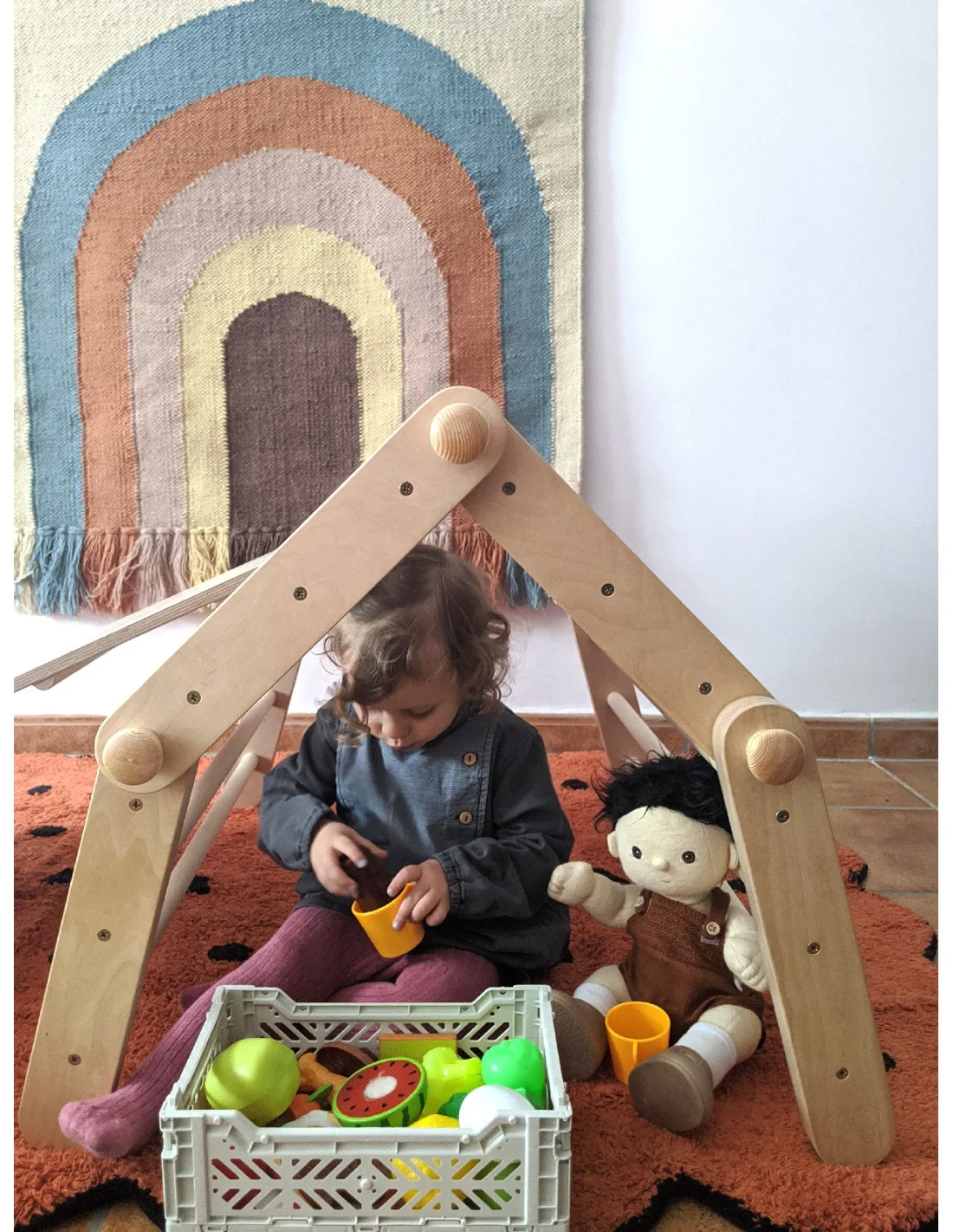 Montessori Foldable wooden Pickler Triangle kids climbing frame ramp indoor playground for toddler gym