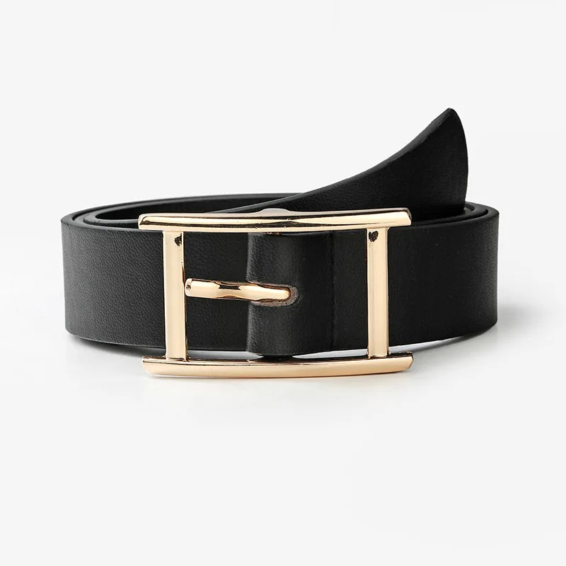 Ladies Black Brown All-match Leather Jeans Belt Fashion Casual Gold Buckle Waist Belts For Women Coat 8 colors