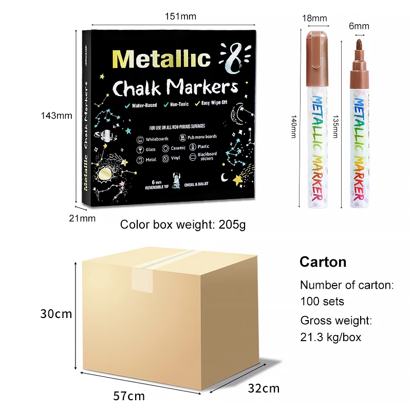 Hot Selling High Quality Liquid Chalk Markers 8 Metallic Color Double Head Art Marker Pens Plumones De Colores