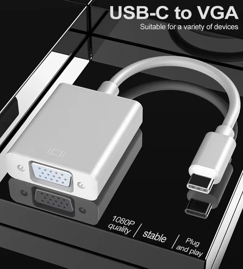 Factory customized wholesale USB C to VGA female cable usb 3.1 type c to vga adapter cable vga to tv converter