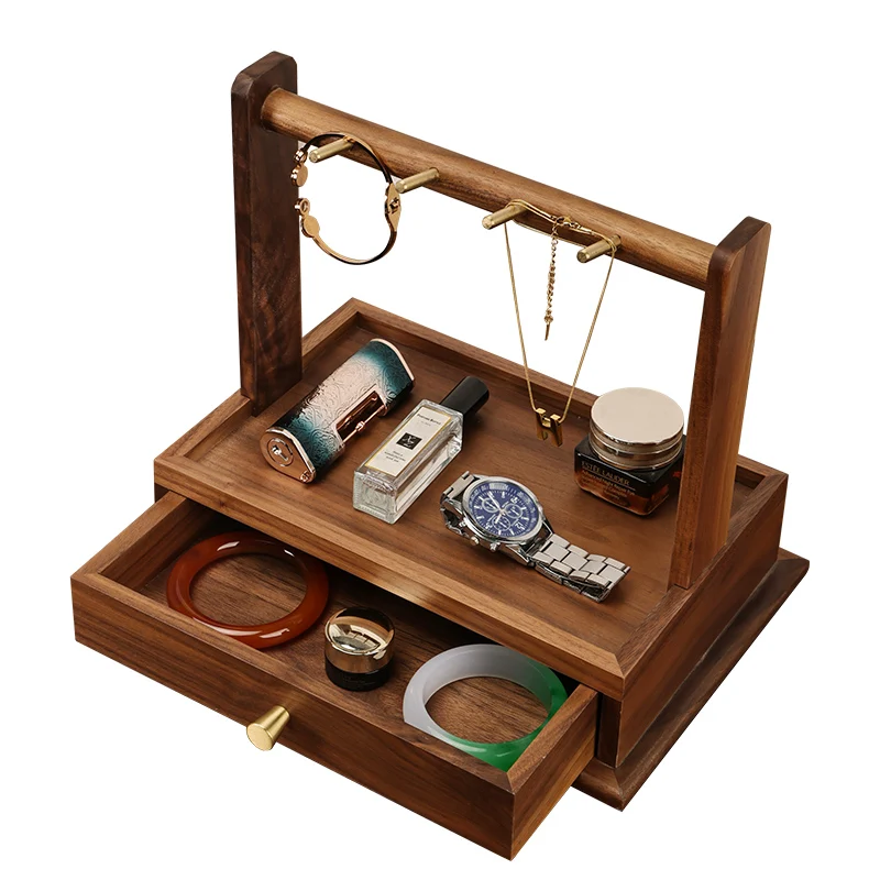 JINSKY Solid wood drawer jewelry box entry porch key storage rack Storage rack Living room simple wooden hangings