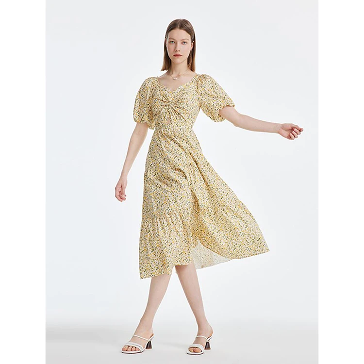 Summer Love Pattern Dot Print Dress Women 2024 New Casual Short Sleeve Square Collar Medium Long floral Chiffon Dress