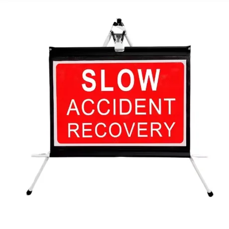 UK Roadside Slow Accident Recovery Reflective Roll Up Tripod Folding Warning Sign Kit