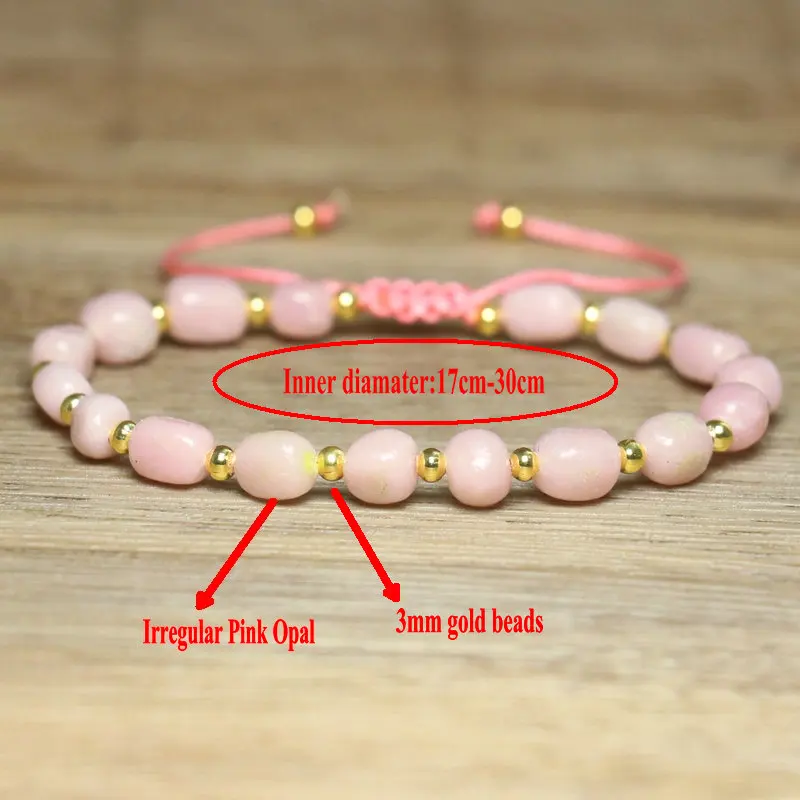 Bohemian Stone Bracelet for Women Fashion Jewelry Natural Pink Opal Beads Handmade Dainty Stretch Bracelet Jewelry