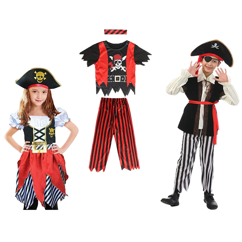 Костюм пирата на Хэллоуин Детский костюм для мальчиков и девочек зомби капитан косплей набор макияжа бал вечеринки