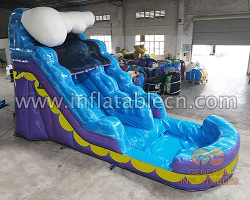 Big bule  wave water slide Children Cheap Tropics Palm Tree Adult Kids Commercial  Inflatable Water Slides Pool For sale