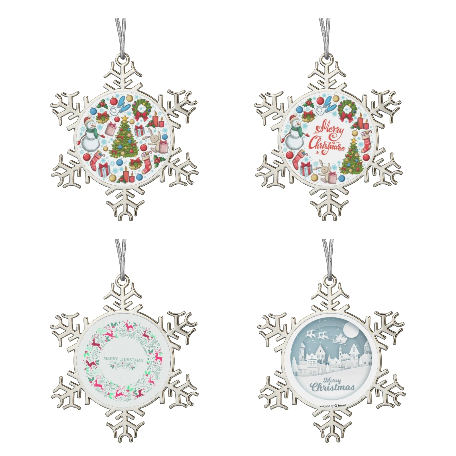 Hot Selling Customs printing Snowflake Ornaments Christmas decoration 4pieces Christmas Ball Decoration