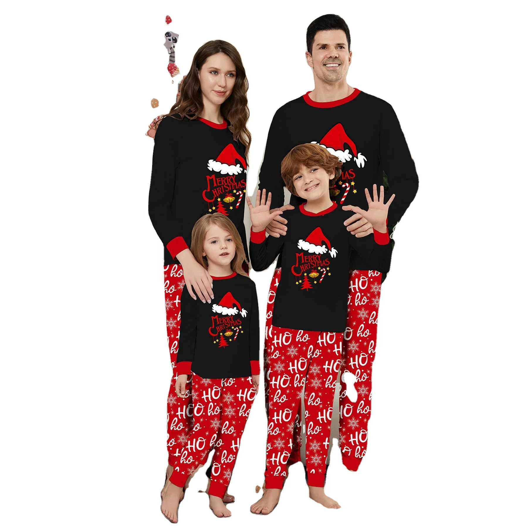 Latest Hot Selling Christmas Parent Child Pajama New Family Three or Four Family Christmas Hat Printed Family Pajama Set