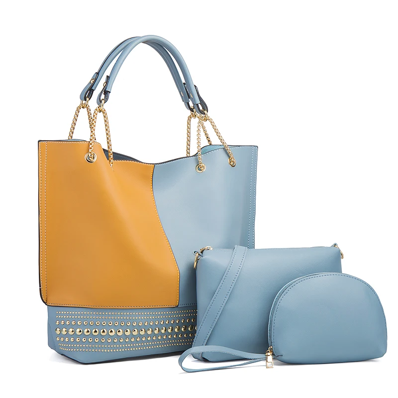 2023 Luxury Design PU Leather Shoulder bag Fashion Patchwork Top-Handle Bags Rivet For Women Chain Tote Lady bag