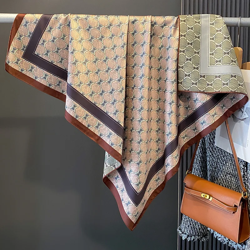 90cm Twill Silk Scarf Shawl Luxury Brand Belts Saddles Print Square Scarf Women Hijabs Bandana Foulard Neckerchief Head Scarves