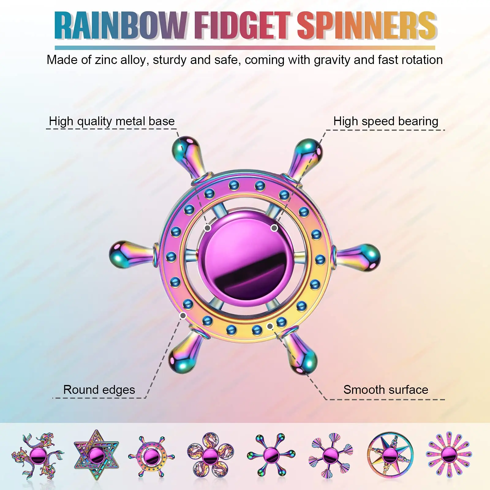 Hot Sale Anti Stress Toy Zinc Alloy Rainbow Dazzling Heptagonal Hand Spinner Gyro Fidget Toys