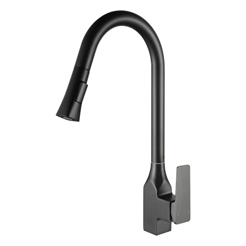 OB9197J  popular condo home brass faucet  deck mounted pull out kitchen faucet matte black kitchen mixer