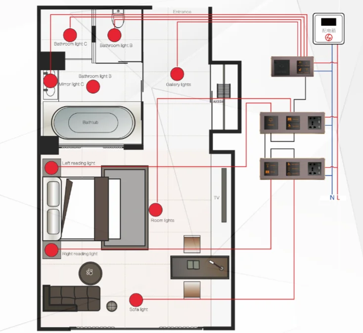 Hotel click switch smart touch switch RS485 220V AC Hotel guest room control System wall switch