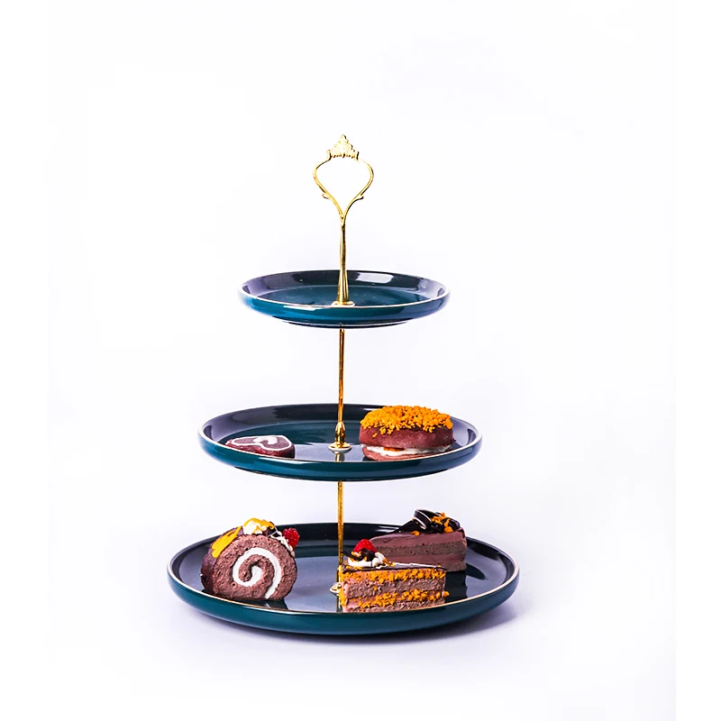 Customized three color 3 Pcs Cake Plate Fruit Tray Dish White/black/green Square Wholesale Dinner Plates Ceramic Plate