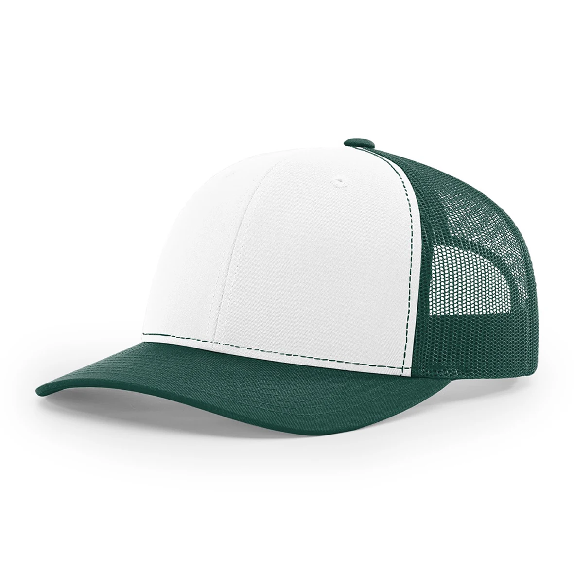 Custom Logo Blank Snapback Cap Mesh Plain Foam Front 6 Panel Curve Dark Green Trucker Hat