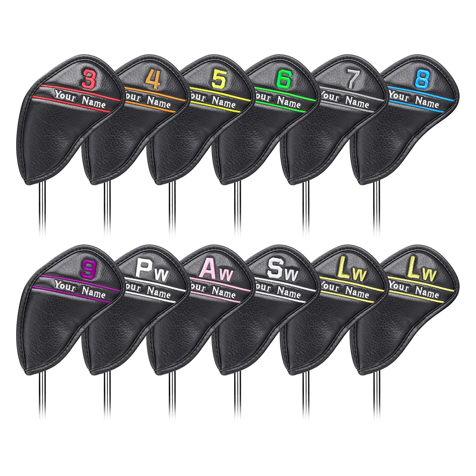 Custom Logo Name Golf Club Headcover Thick Synthetic Leather Golf Iron Headcover Fit All Brands Ping Clubs 12pcs