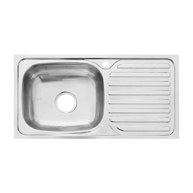 China Factory Wholesales Single Bowl Vegetables Meat Kitchen Counter Sink With Drainboard