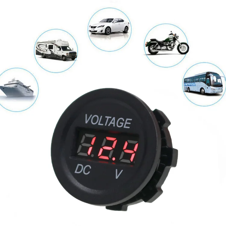 Waterproof round auto boat car  motorcycle DC6-30V LED panel mini digital voltage meter tester display voltmeter