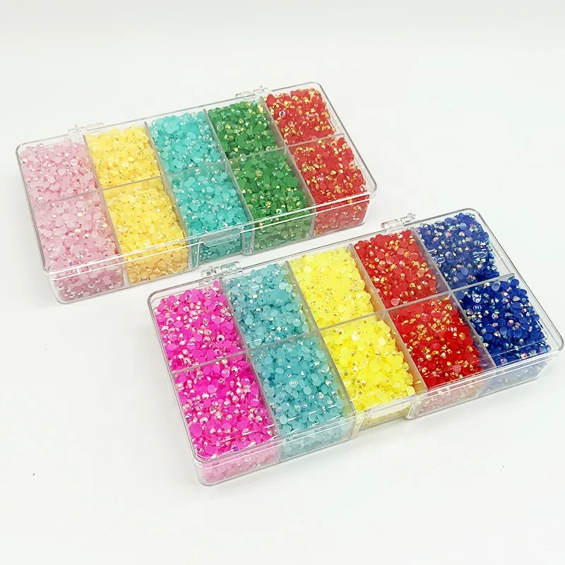 Best 3mm 4mm 5mm Jelly resin rhinestones mix colors 10 grids boxed clear transparent rhinestones ab stones for DIY crafts