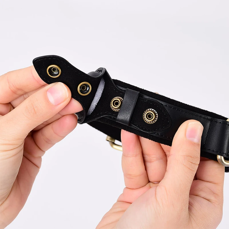 Wholesale Customizable Leather Dog Position Collar Tracker Case Lined Polyester For AirTag